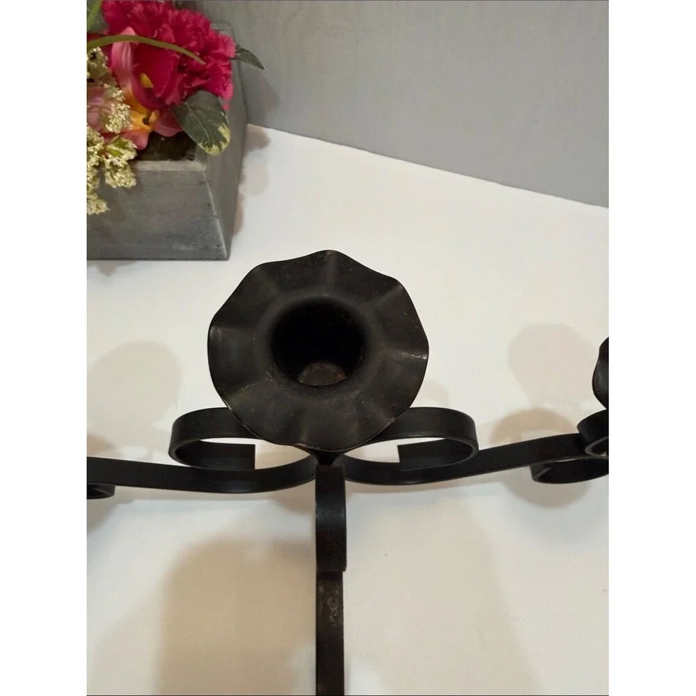Vintage Black Wrought Iron Candelabra Gothic